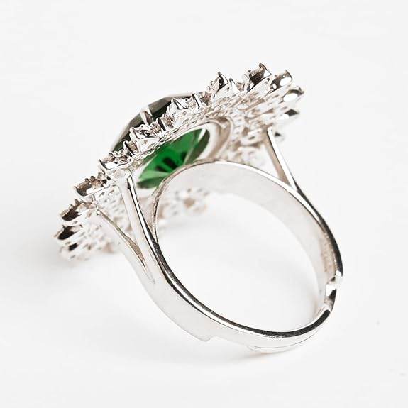 925 Sterling Silver Emerald Adjustable Cocktail Ring | Rhodium Plated, Swiss Zirconia | Jewellery Gift for Women and Girls - Rajputtrade