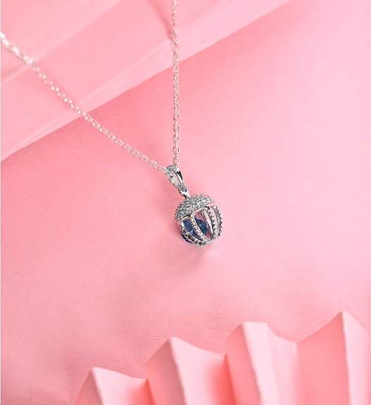 925 Sterling Silver Acorn Blue Solitaire Pendant Earrings Chain Necklace Jewellery Set | Platinum Plated, Swiss Zirconia | Unique Gift for Women and Girls - Rajputtrade