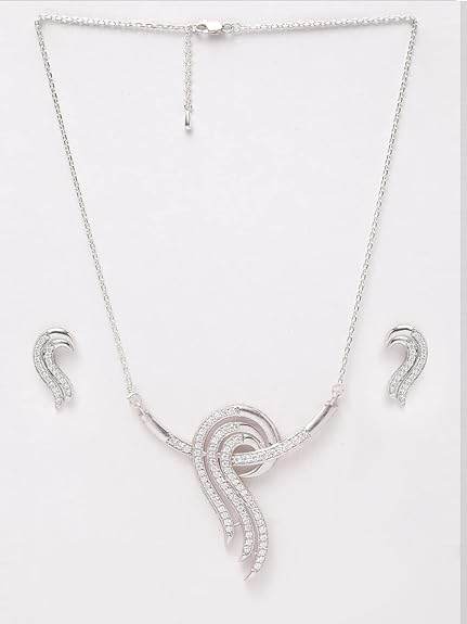 925 Sterling Silver Zoe Pendant Earring Chain Jewellery Set | Platinum Plated, Swiss Zirconia | Gift for Women & Girls - Rajputtrade