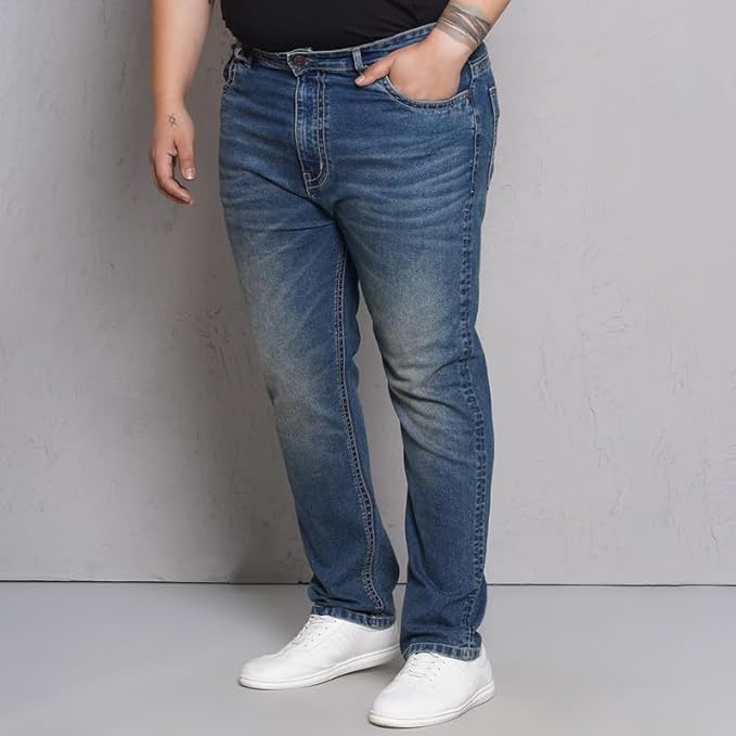 JOHN PRIDE Plus Size Men's Stretchable Mid-Rise Comfort Fit Clean Look Blue Cotton Jeans for Men - Rajputtrade