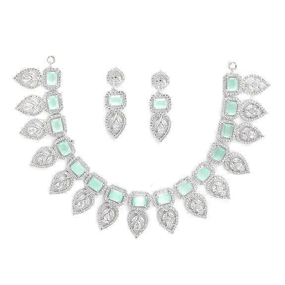 Jewellery Set Leaf Style AD/ Rose Gold Plated Handcrafted Circle Necklace Set for Women & Girls - Rajputtrade