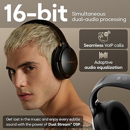 Boult Q Over Ear Bluetooth Headphones with 70H Playtime, 40mm Bass Drivers, Zen™ ENC Mic, Type-C Fast Charging (Black)