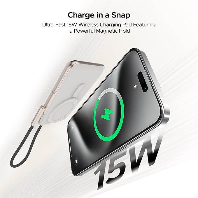 boAt Energyshroom PB330 MagnaCharge 10000 mAh Magnetic Wireless Power Bank w/ 15W Wireless Charging, Charge(White) - Rajputtrade