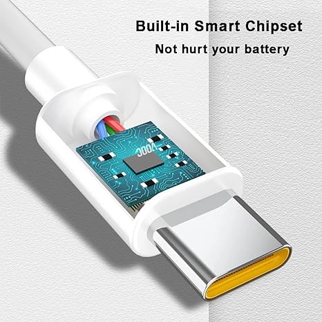 65W Super Vooc Charge, Data Sync Fast Charging Type-C Cable | Realme 7, Realme 7 Pro - 2 Meter (White)