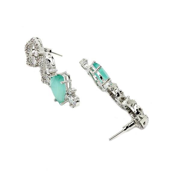 Choker Necklace And Drop Earrings Jewellery Set For Women (Sea Green) - Rajputtrade