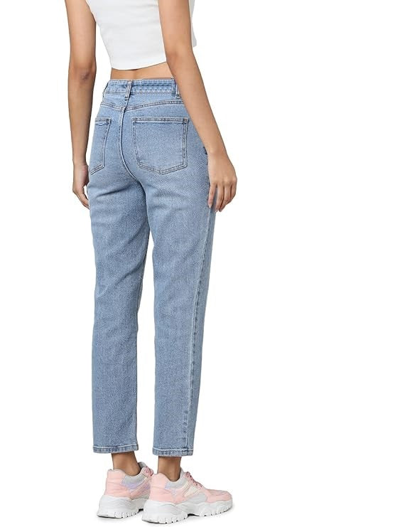 Women's Straight Fit Jeans, Medium Blue Denim (Size 33) - Rajputtrade