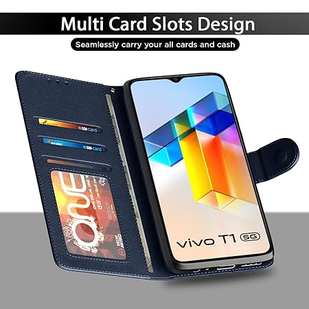 Vivo T1 5G / Vivo Y75 5G / iQOO Z6 5G Flip Cover | PU Leather Finish (Flip Blue) - Rajputtrade