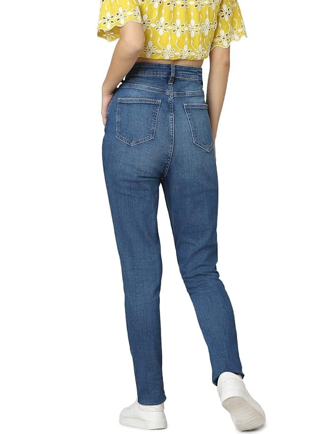 Women's Skinny Jeans, Medium Blue Denim (Size 34) - Rajputtrade