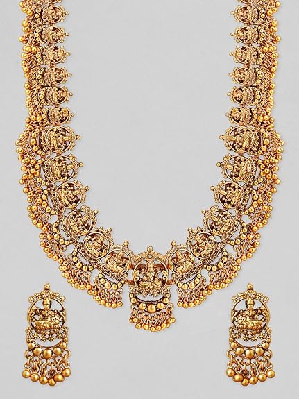 Womens 24K Gold Plated Handcrafted Traditional Lakshmi Temple Jewellery Set - Rajputtrade