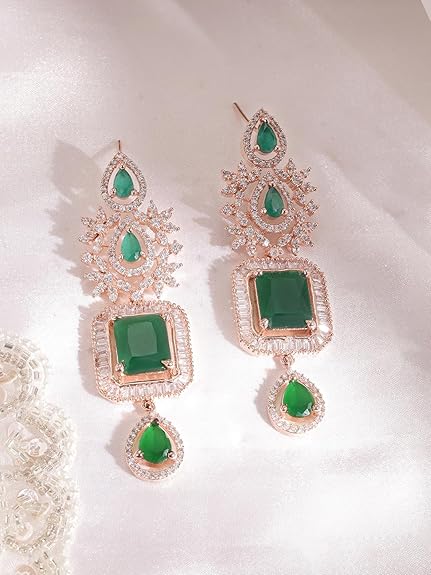 Rose Gold Plated Handcrafted Artificial Jewelry Set-Earrings For Women and Girls (Green) - Rajputtrade