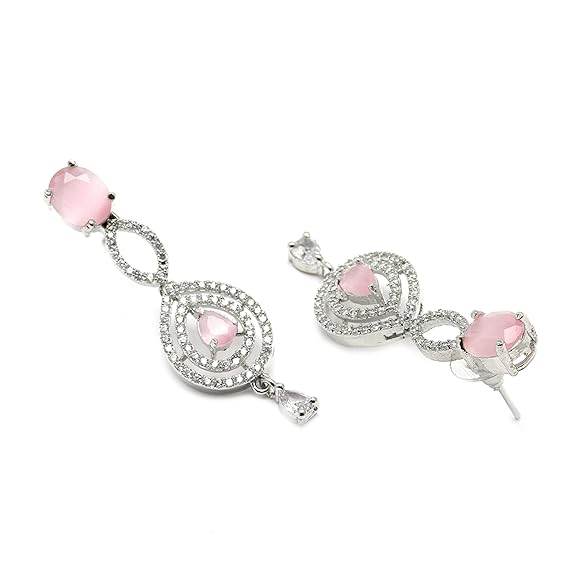 Abstract Necklace With Earrings Jewellery Set For Girls and Women (Pink) - Rajputtrade