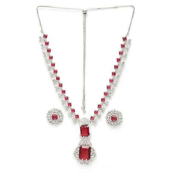 Rhodium Plated Silver Toned Brass Royale Celebrity Inspired, Cystal Jewellery Set For Women & Girls - Rajputtrade