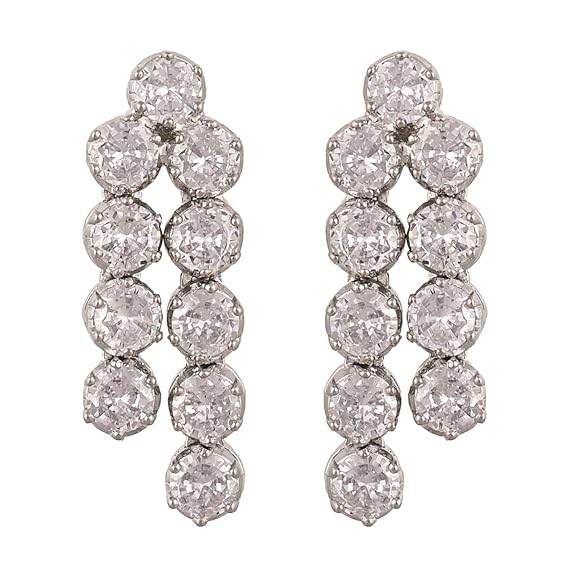 Cubic Zirconia Dual Strand Necklace Jewellery Set With Dangler Earrrings For Women/Girls (White) - Rajputtrade