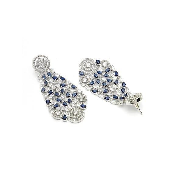 Choker Necklace with Earrings Jewellery Set with Girls and Women (Silver Blue) - Rajputtrade