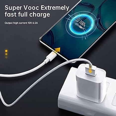 65W Super Vooc Charge, Data Sync Fast Charging Type-C Cable Compatible for Realme XT, Realme XT 730G (1 Meter, White)