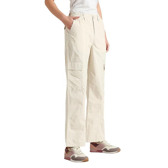 Women Relaxed Casual Pants, Ecru White (Size S) - Rajputtrade