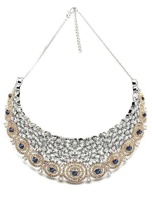 Rose Gold Plated Blue American Diamond Studded Choker Necklace Set for Women (Blue) - Rajputtrade