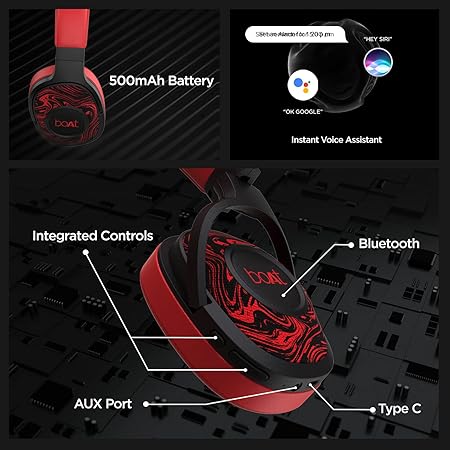 boAt Rockerz 550 Bluetooth Wireless Over Ear Headphones with Mic Upto 20 Hours Playback, 50MM Drivers (Red)
