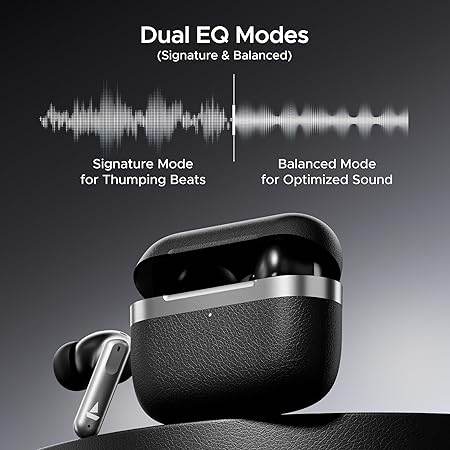 boAt Airdopes 111v2, Premium Leather Finish, 50HRS Battery, 13mm Drivers, Fast Charge, v5.4 Bluetooth TWS in Ear Earbuds (Black) - Rajputtrade