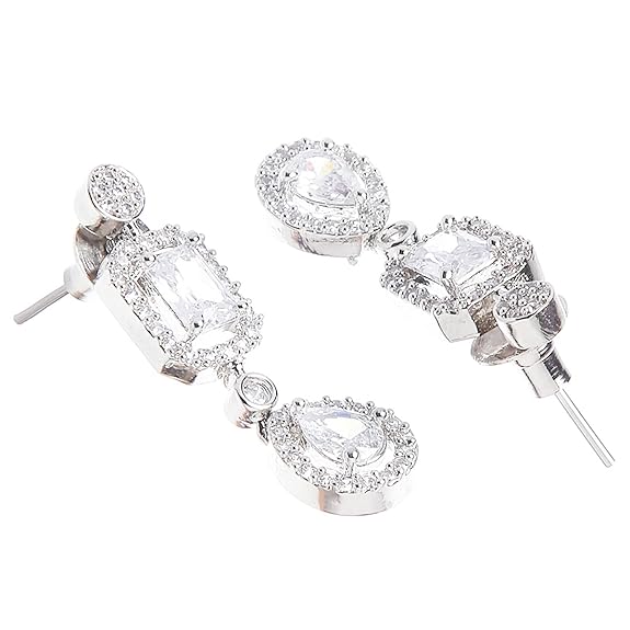 Silver Toned American Diamond Studded Jewellery Set for Women (Silver) - Rajputtrade