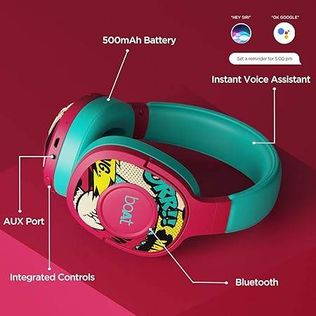 boAt Rockerz 550 Bluetooth Wireless Over Ear Headphones with Upto 20 Hours Playback, 50MM Drivers (Maroon Maverick) - Rajputtrade