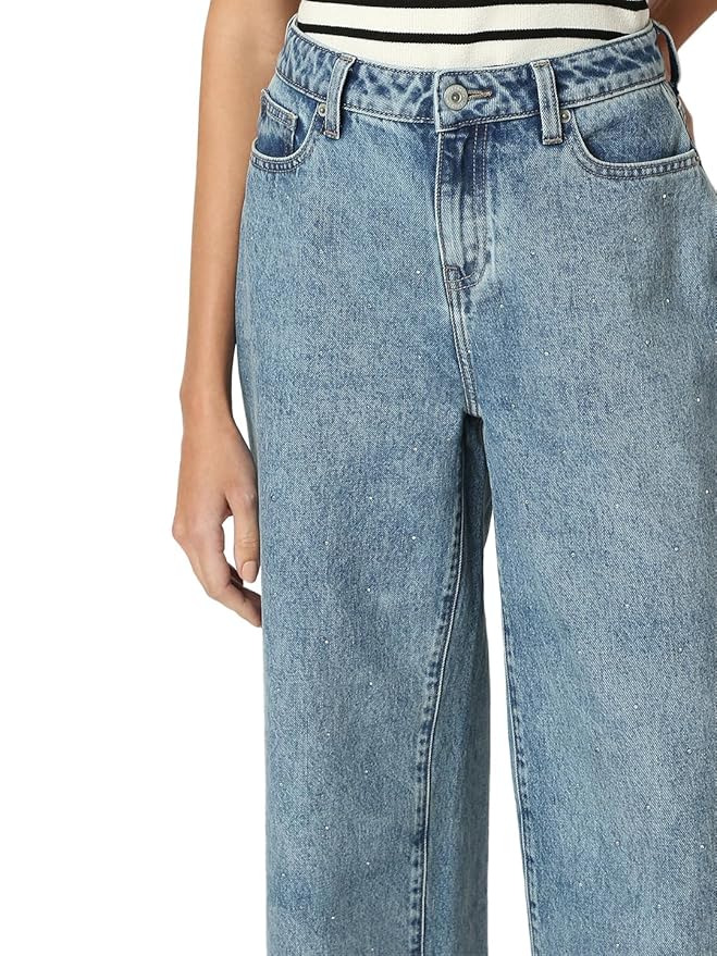 Women's Relaxed Jeans, Medium Blue Denim (34) - Rajputtrade