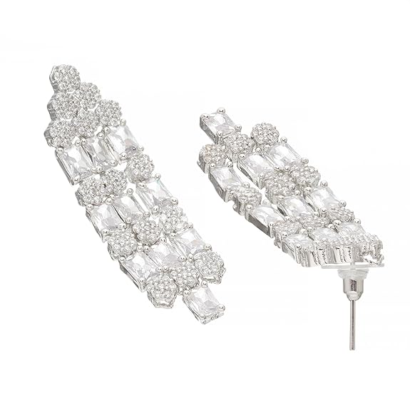 Studded Layered Necklace With Earrings Jewellery Set For Girls and Women (White) - Rajputtrade