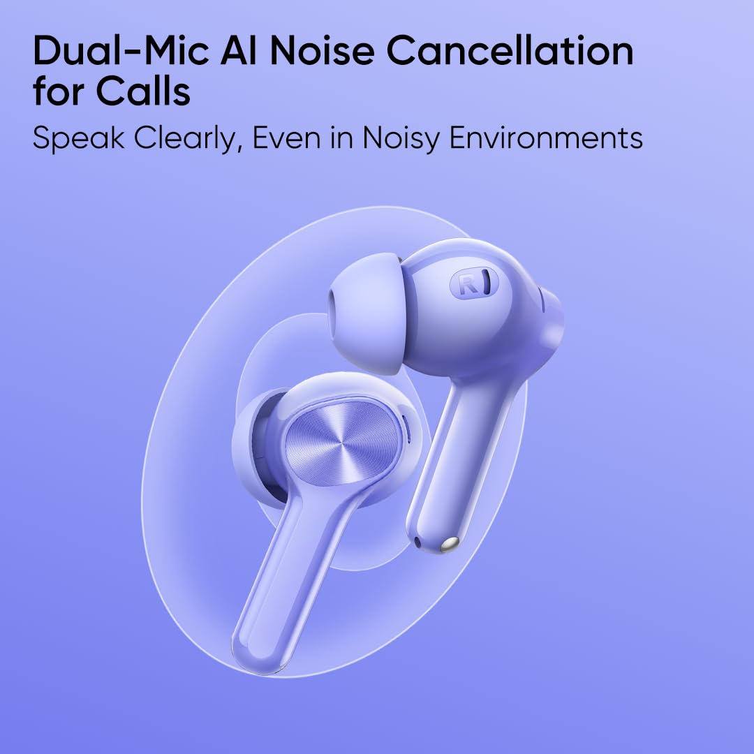 realme Buds T200 Lite Bluetooth in Ear Earbuds,4 Mic, AI ENC for Calls,48 Hours Total Playback with Fast Charging (Purple) - Rajputtrade