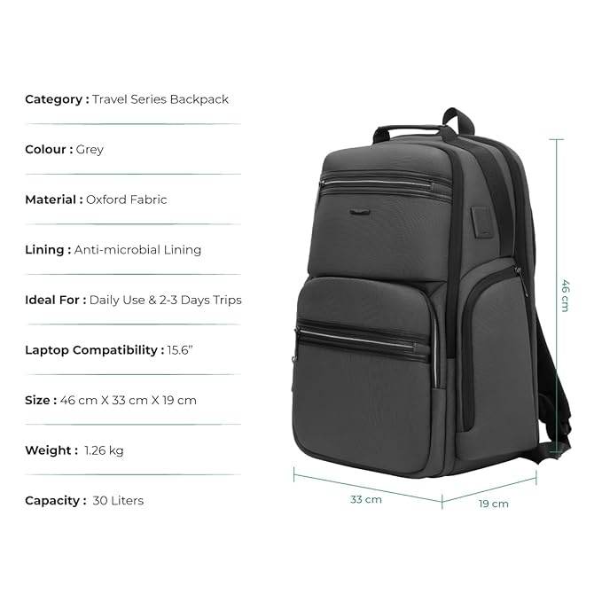 ICON The Overnighter Laptop Backpack 30L | Durable Oxford Fabric, Fits 15.6" Laptops | USB Charging Port, Luggage Sleeve | Water-Resistant, Multipurpose Unisex Bag for Short Trips - Rajputtrade