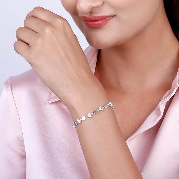 925 Silver Heart Lock Bracelet Anklet Pendant with Link Chain | Zircon Studded| Gifts for Women & Girls - Rajputtrade