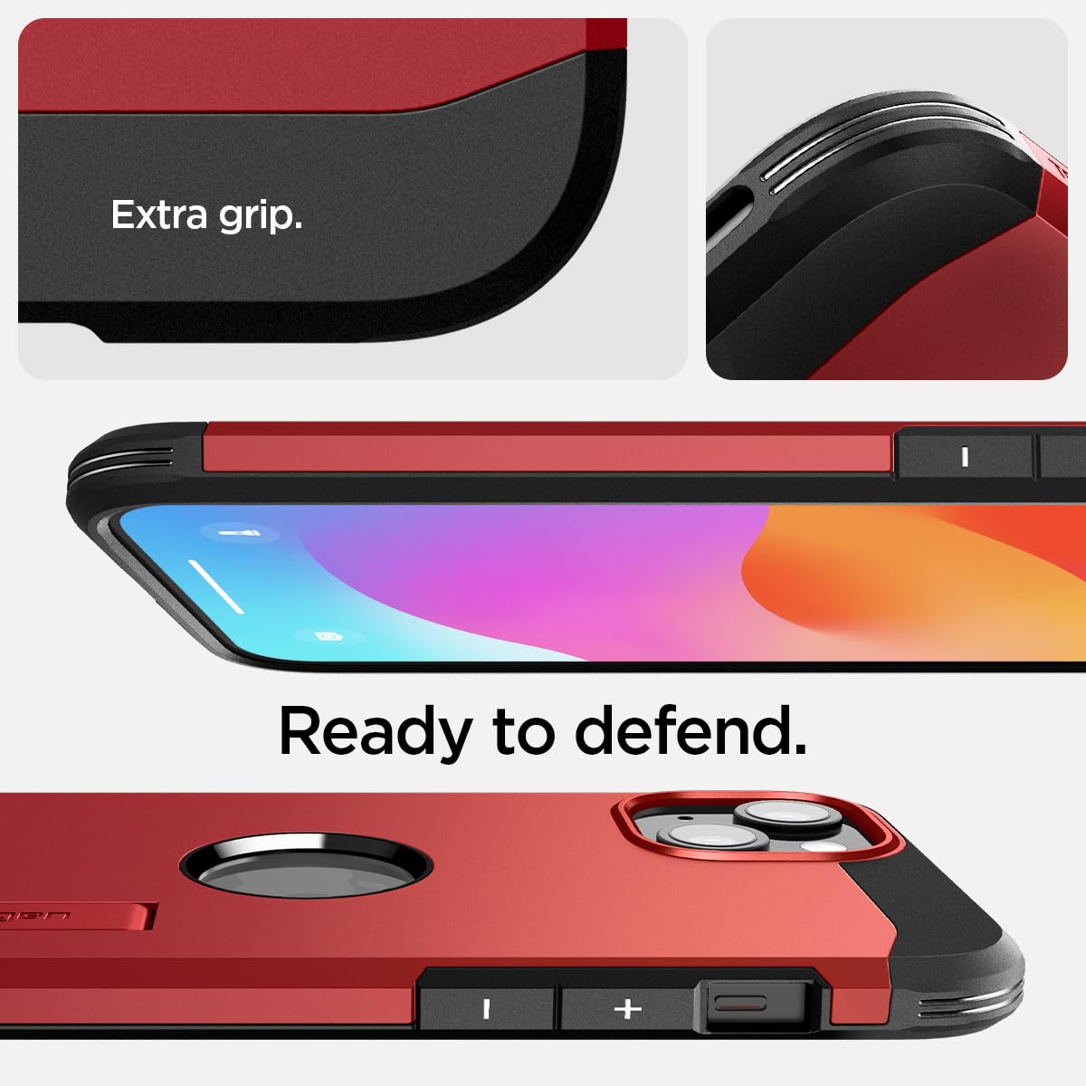 Spigen Tough Armor MagFit Back Cover Case Compatible with iPhone 15 (TPU + Poly Carbonate | Red)