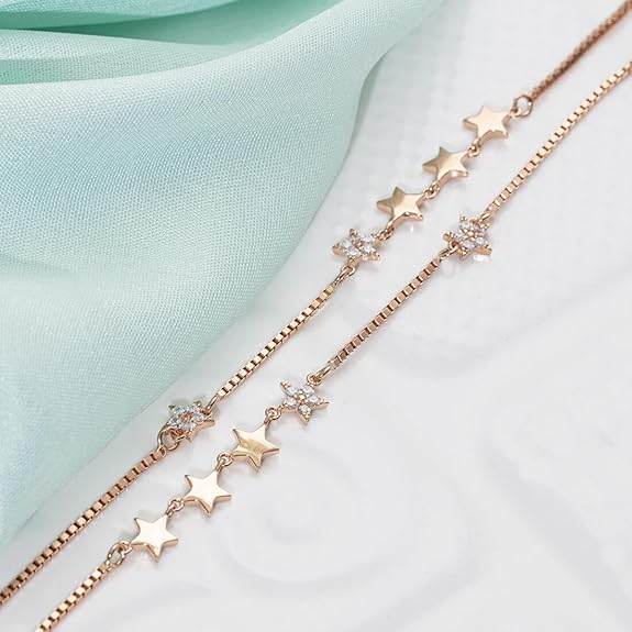 925 Sterling Silver Rose Gold Plated Anklet (Pair) | Gift for Women & Girls | - Rajputtrade