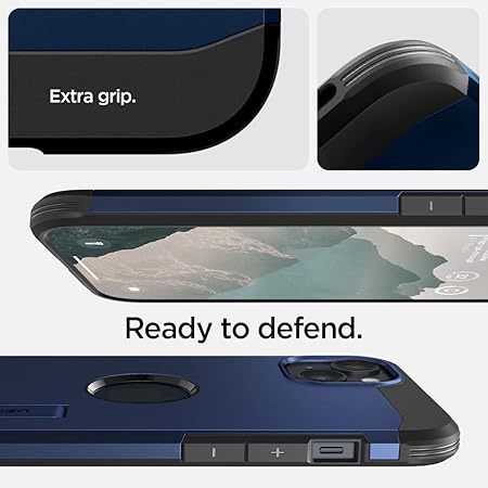 Spigen Tough Armor MagFit Back Cover Case Compatible with iPhone 14 Plus (TPU + Poly Carbonate | Navy Blue)