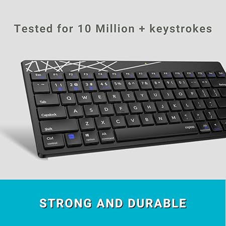 Rapoo 8000M Multi-Mode Keyboard and Mouse Set Bluetooth 3.0/4.0 Wireless 2.4 GHz 1300 DPI Combo- Black - Rajputtrade