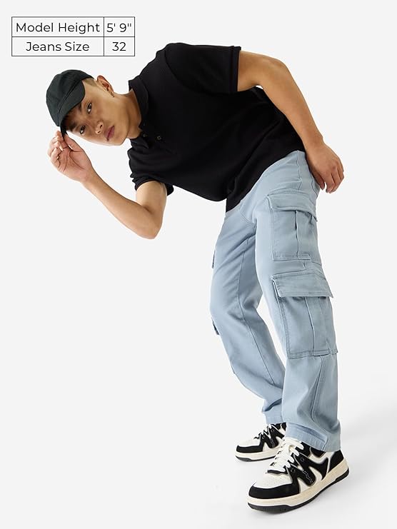 The Souled Store Solids: Dusty Bowl Men and Boys Cotton Blend Straight Fit Cargo Jeans(Size-30) - Rajputtrade