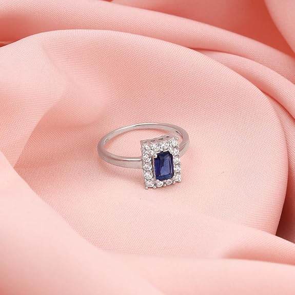 925 Silver Blue Stone Ring, Adjustable | Gifts for Women and Girls | - Rajputtrade