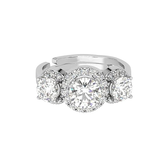 Pure 925 Sterling Silver Solitaire Finger Ring with Adjustable Band | Gift for Women Girls Wife Girlfriend | Multiple Design Options - Rajputtrade