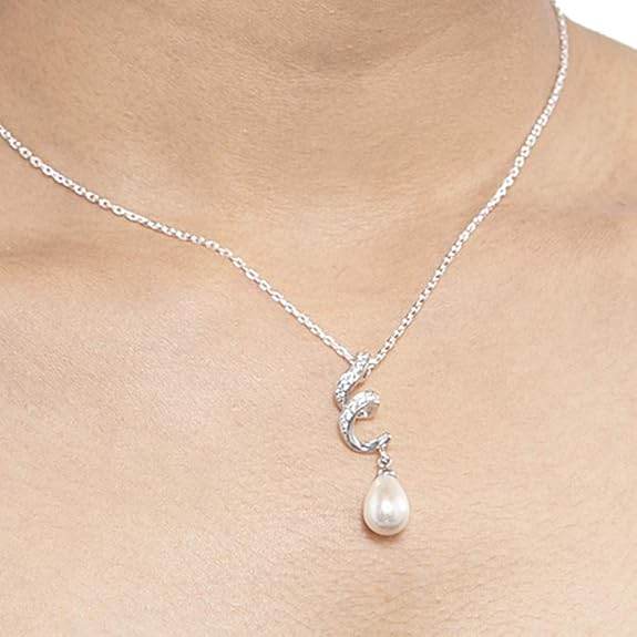 925 Sterling Silver Pearl Twist Pendant Chain Jewellery Set | Rhodium Plated, Swiss Zirconia | Gift for Women & Girls - Rajputtrade