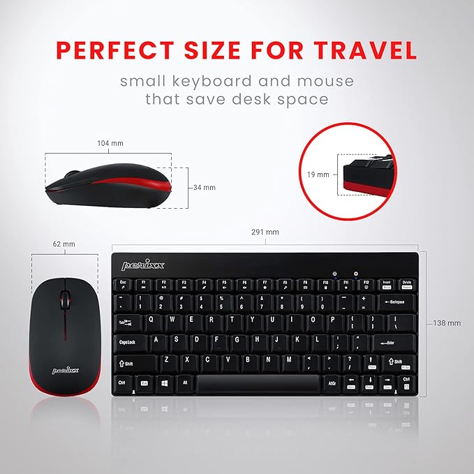 Perixx PERIDUO-712, Wireless Mini Keyboard and Mouse Combo - Nano Receiver - Black - Rajputtrade