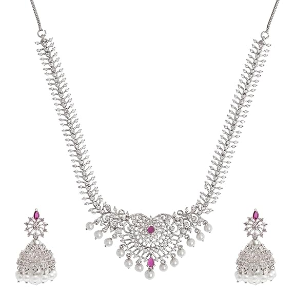 Silver Plated Brass Necklace Set For Womens Jewellery Set - Rajputtrade