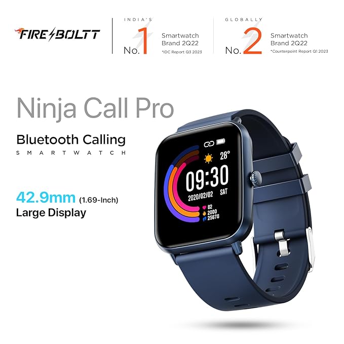 Fire-Boltt Ninja Call Pro Smart Watch Dual Chip Bluetooth Calling, 42.92mm (1.69 inch) Display (Deep Blue)