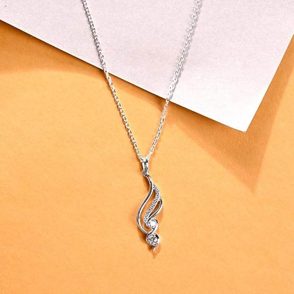 925 Sterling Silver Swirl Pendant Earrings Chain Necklace Jewellery Set | Platinum Plated, Swiss Zirconia | Modern Gift for Women and Girls - Rajputtrade