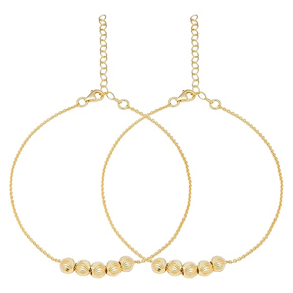 925 Sterling Silver Beads Gold Plating Chain Anklet (Pair) | Gift for Women & Girls | - Rajputtrade