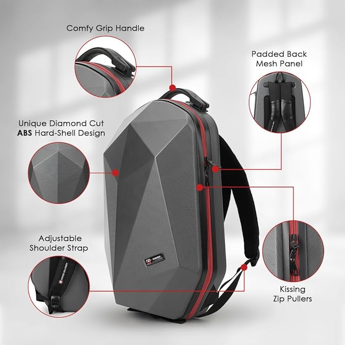 SWISS MILITARY Hard Shell Travel Backpack UFO, Alien Series Dimond Cut ABS Hardshell upto 15.6 Inch Laptop - Rajputtrade