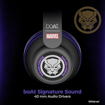 boAt Rockerz 450 Black Panther Edition Bluetooth Wireless On Ear Headphones with mic, 15 Hours Battery (King's Purple)