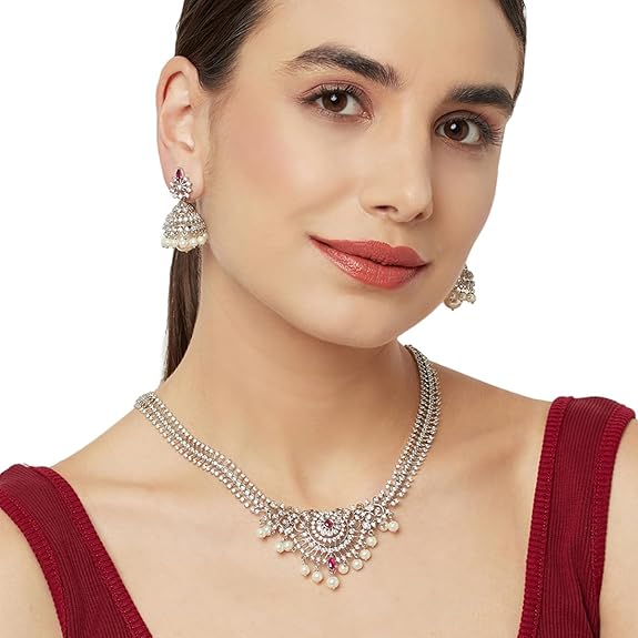 Silver Plated Brass Necklace Set For Womens Jewellery Set - Rajputtrade