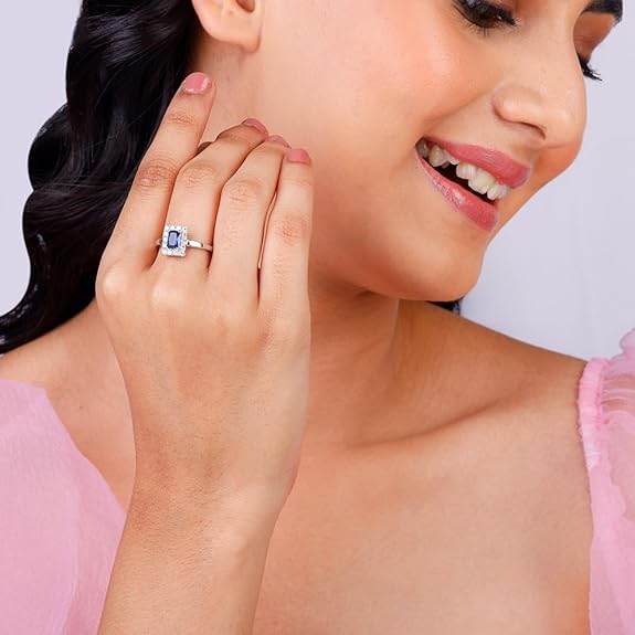 925 Silver Blue Stone Ring, Adjustable | Gifts for Women and Girls | - Rajputtrade