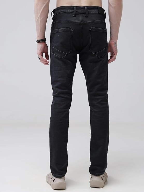 TURMS Men's Black Solid Mid Rise Stretchable Adventure Comfort Denim Pant Cotton Rich Jeans - Rajputtrade