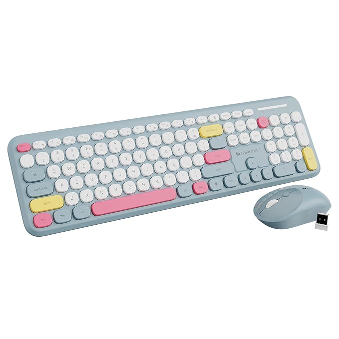 ZEBRONICS Companion 302 2.4GHZ Wireless Keyboard & Mouse Combo with UV Printed Keys,13 Multimedia Keys,800/1400/1600 DPI,High Precision,Advanced Optical Sensor Technology(Blue) - Rajputtrade
