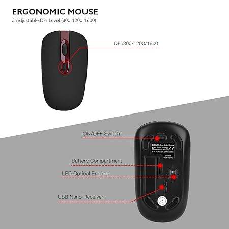 cimetech Wireless Keyboard and Mouse Combo, 2.4G Comfortable Ultra Slim Ergonomic Keyboard, Plug and Play Compact Full Size Keyboard for Mac, Windows, Laptop, Tablet, Computer - Wine Red - Rajputtrade